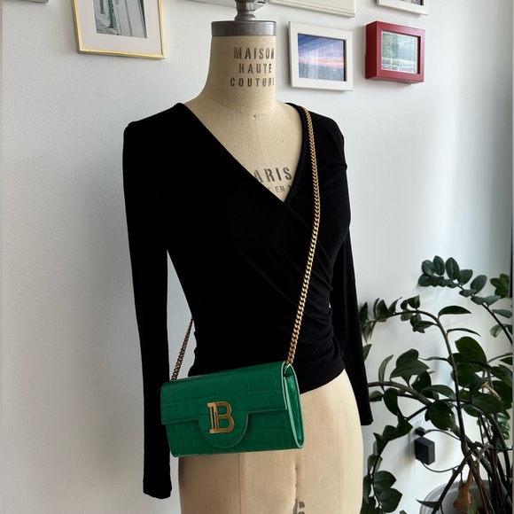 Balmain B-Buzz Croc-Embossed Leather Chain Wallet - Picture 2 of 11